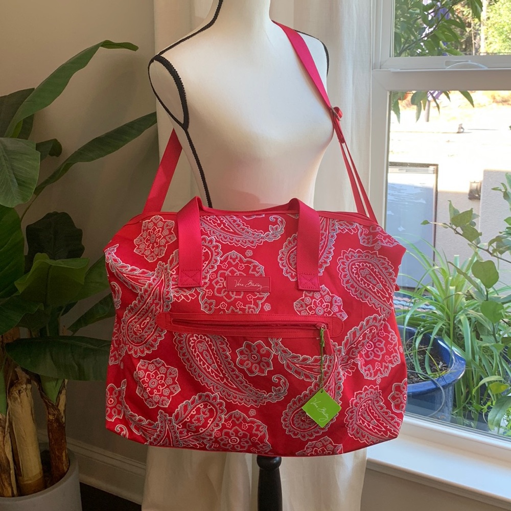 NWT Vera Bradley Raspberry Bandana Lighten Up Travel Duffel Bag